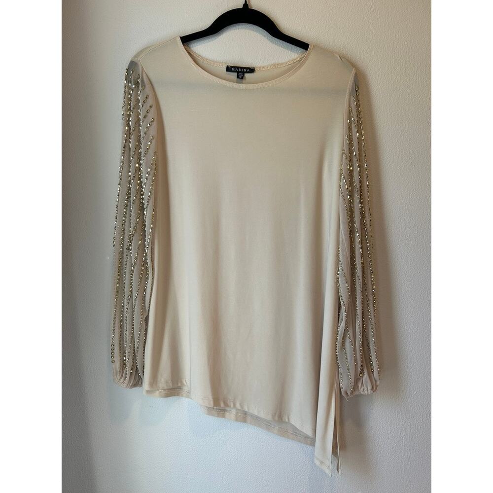 Marina Rhinestone Sleeve Western Glam Asymmetrical Blouse Size 10